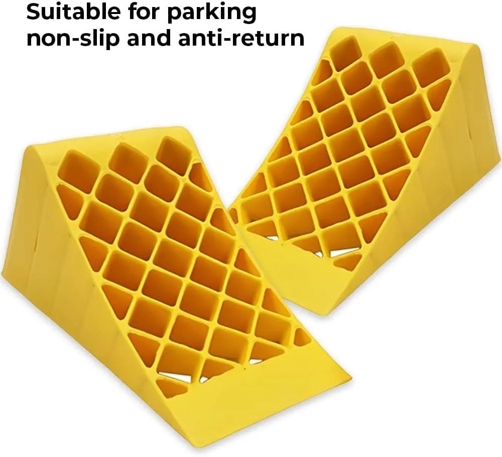 Set of 2 Heavy Duty Wheel Chock with Handle - Yellow