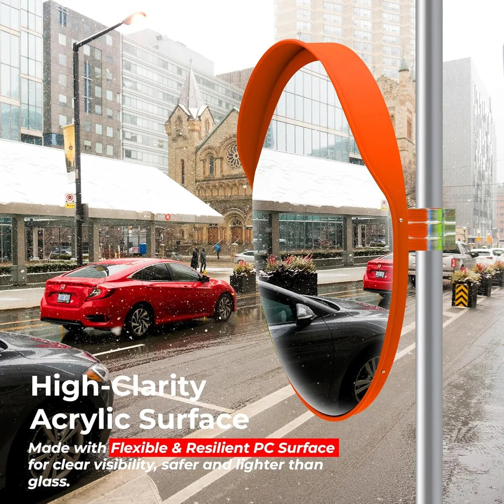 orange wide angle convex mirror for outdoor safety use