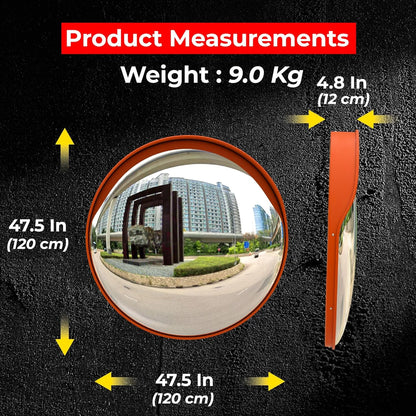 orange convex road safety mirror for traffic awareness and monitoring