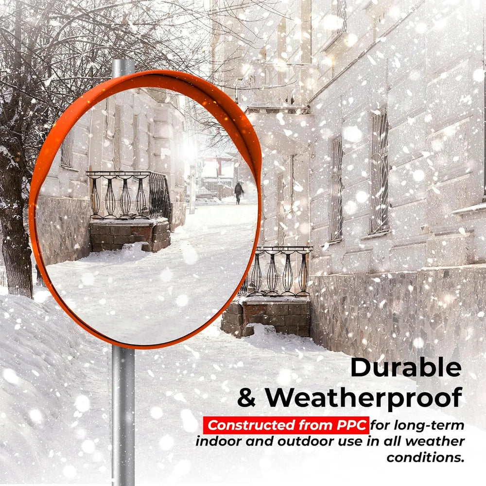 orange outdoor convex safety mirror with wide view for blind spots