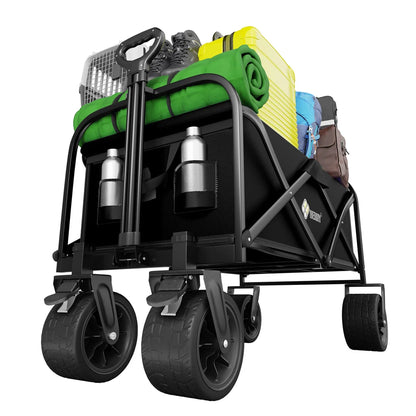 black folding outdoor transport cart for camping and utility use