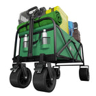 green folding outdoor transport cart for camping and utility use