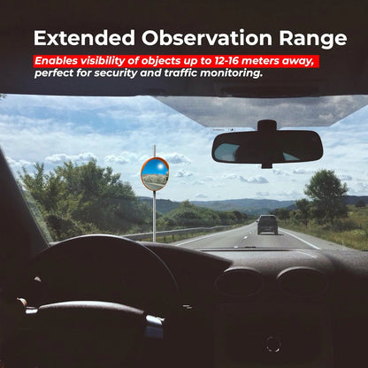 large orange convex mirror for parking area safety use