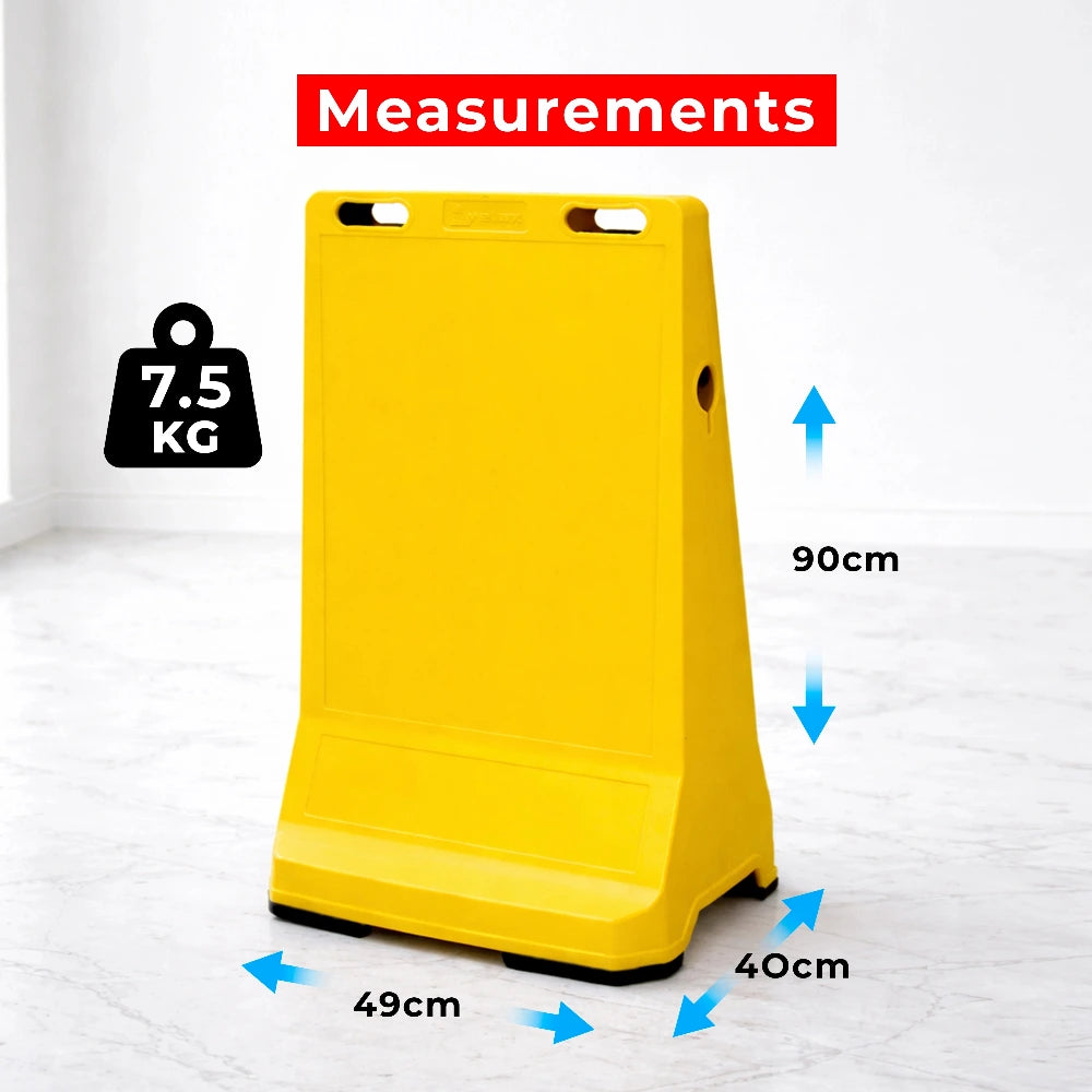 Yellow Sign board with measurements 