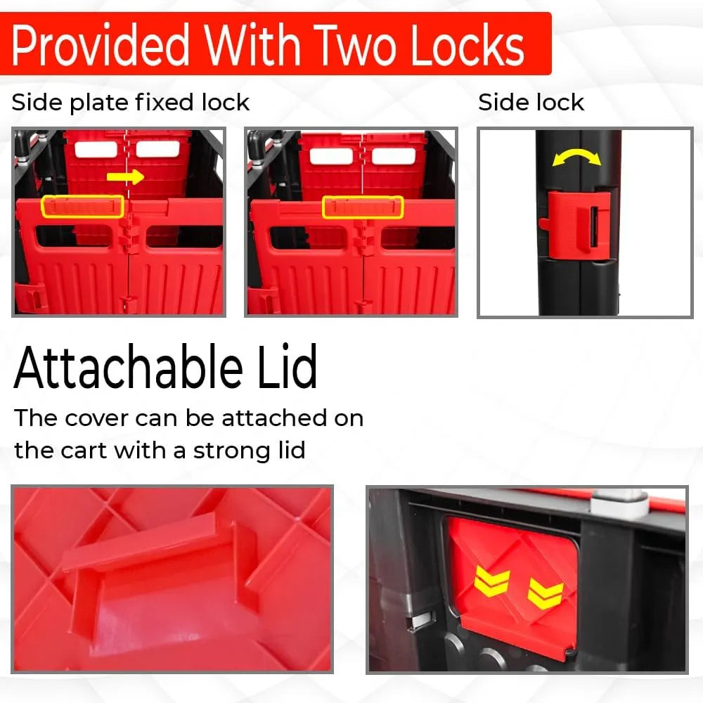 Foldable plastic cart with lock