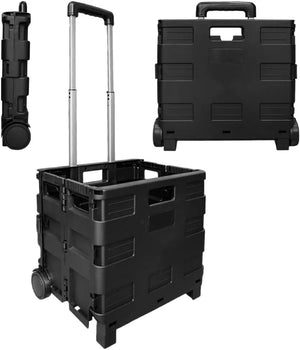 40L Foldable Shopping Trolley - Black │ Multipurpose Utility Plastic Cart