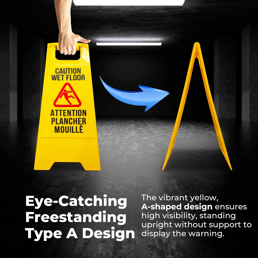 plastic yellow wet floor warning sign for safety awareness