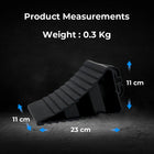 Black wheel stopper with measurements on a dark background
