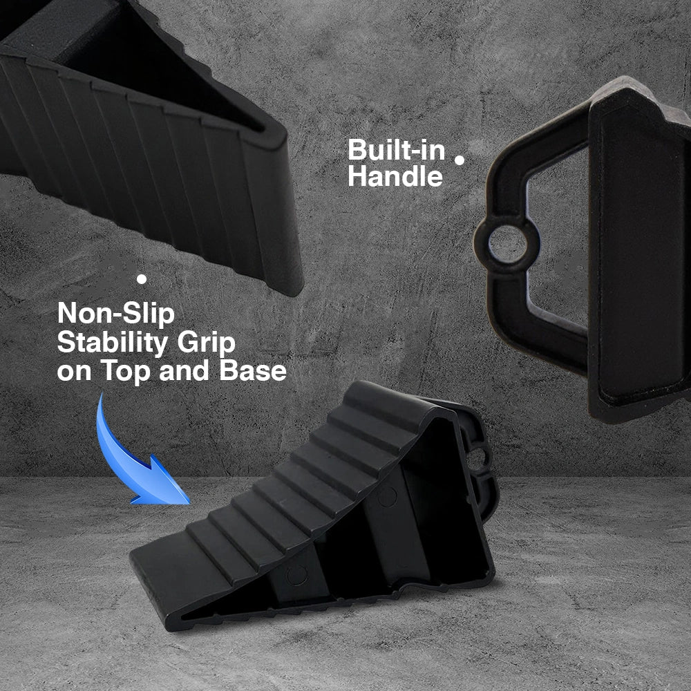 Black wedge-shaped object with built-in handle and non-slip stability grip on a gray background