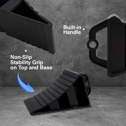 Black wedge-shaped object with built-in handle and non-slip stability grip on a gray background