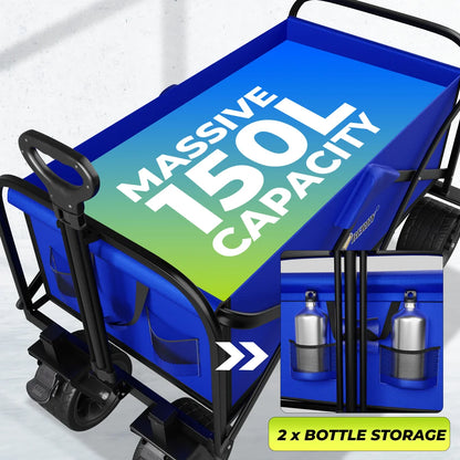 portable blue camping trolley cart for easy outdoor transport