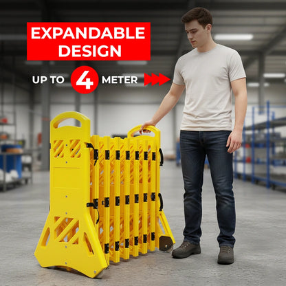 portable expandable plastic barrier in yellow for safety management