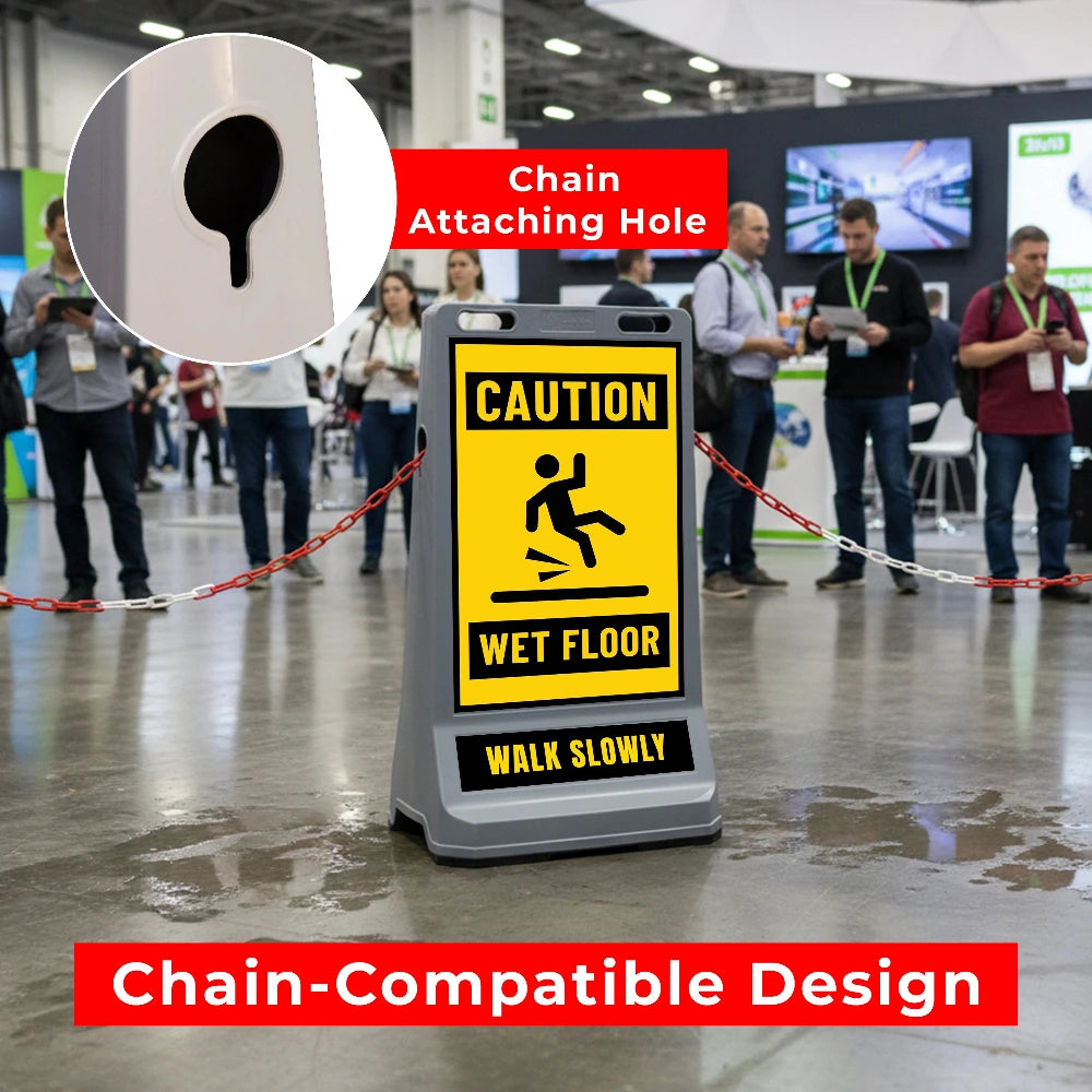 Caution sign board for wet floor with chain attachment 