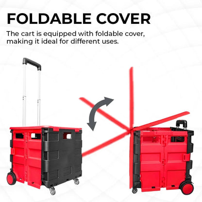portable foldable shopping cart in red and black for convenience