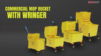 22-Quart Commercial Mop Bucket with Wringer | Heavy Duty 20 L Cleaning Trolley (Yellow)