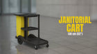 black janitor cart with 3 tiers for organizing cleaning supplies