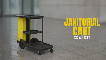 black janitor cart with 3 tiers for organizing cleaning supplies