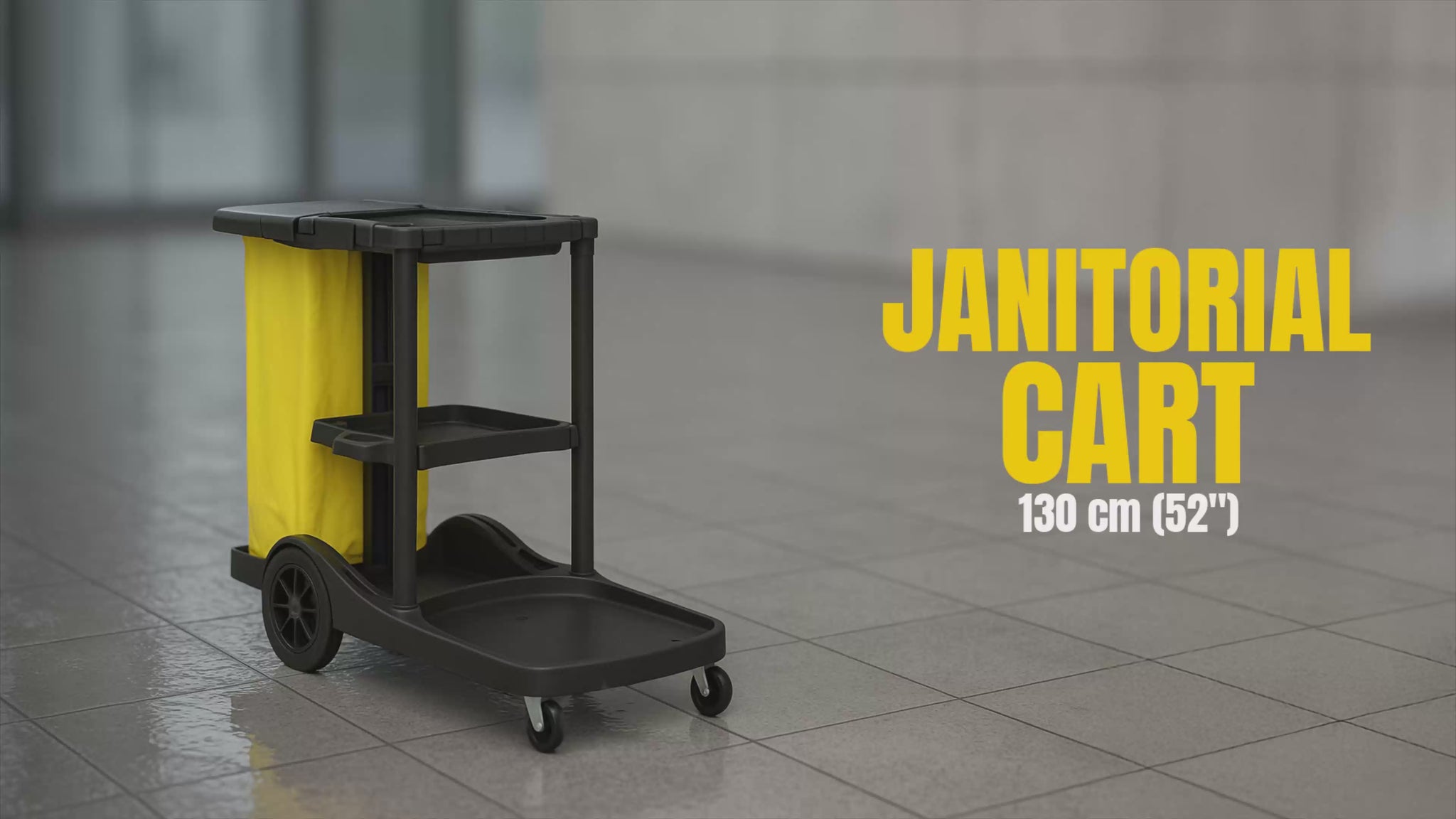 black janitor cart with 3 tiers for organizing cleaning supplies