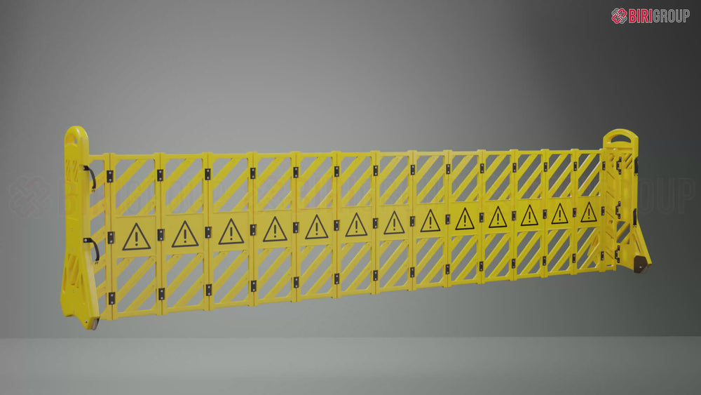 yellow expandable barrier with wheels for easy movement
