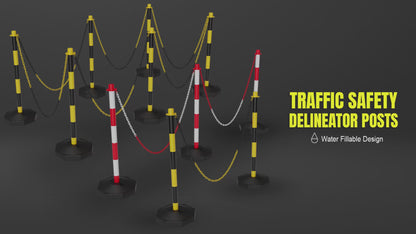 2 Delineator Posts - Red & White | Barrier Poles with Fillable Base and 2M Plastic Chain