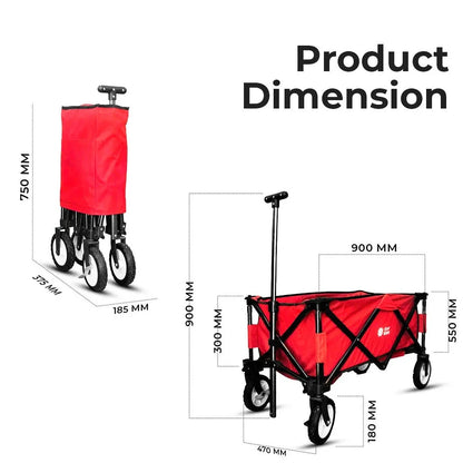 Folding Outdoor Garden Trolley with Cover Red