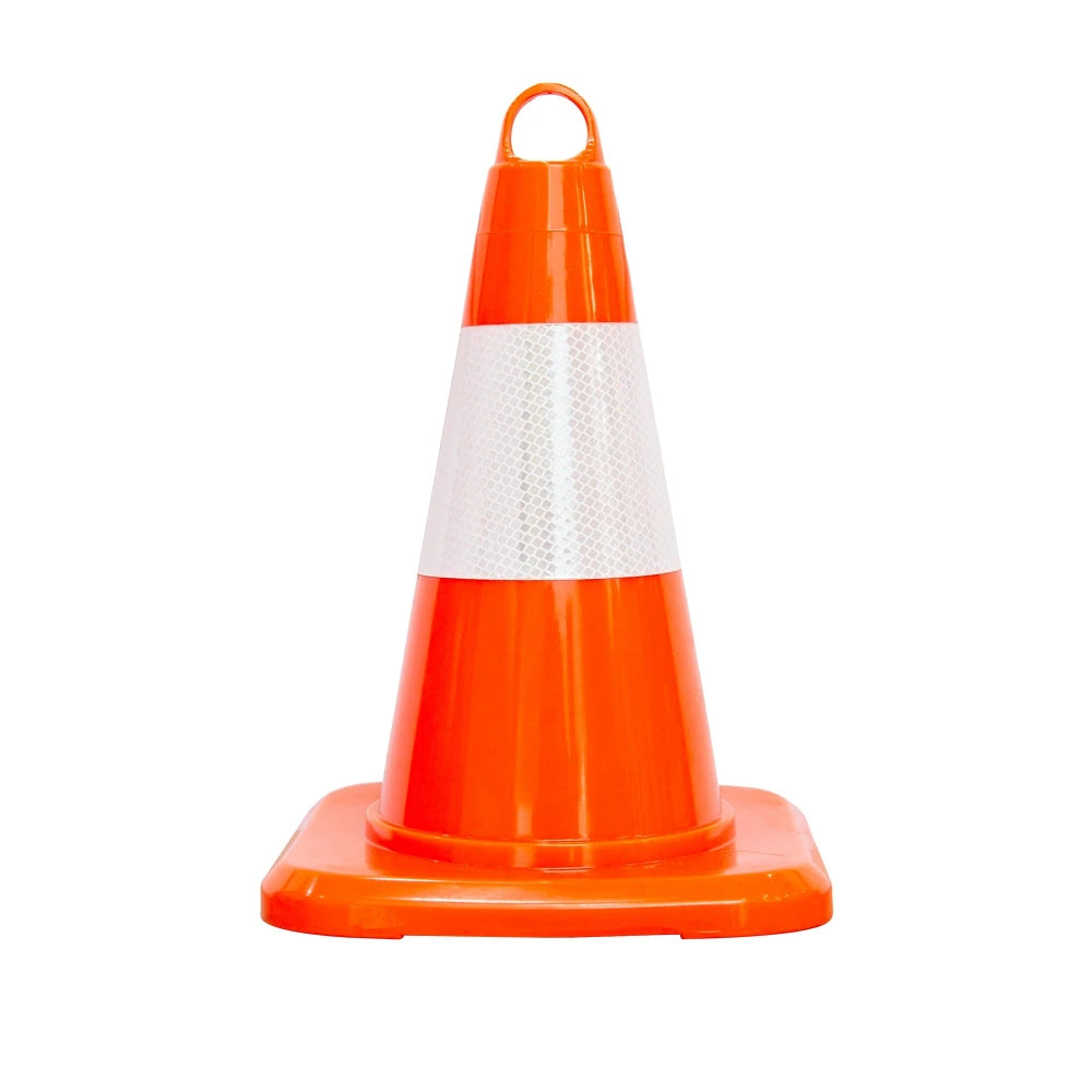 Orange traffic cone with white reflective stripe 