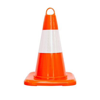 Orange traffic cone with white reflective stripe 