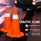 Two orange traffic cones with reflective stripes 