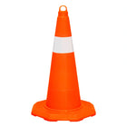 Orange traffic cone with reflective white stripes