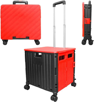 50L Collapsible Trolley Cart with 4 Wheels - Red and Black│40KG Shopping Cart