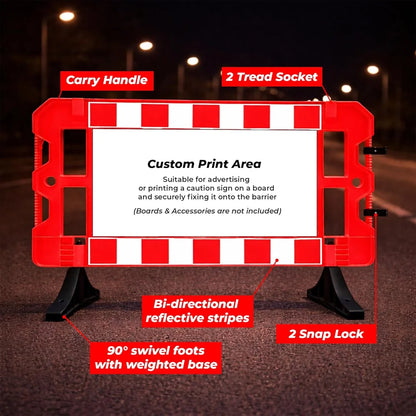 portable red safety barrier for temporary hazard zones