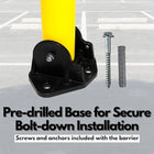 Barrier with pre-drilled base and screws on a gray surface