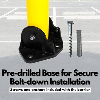 Barrier with pre-drilled base and screws on a gray surface