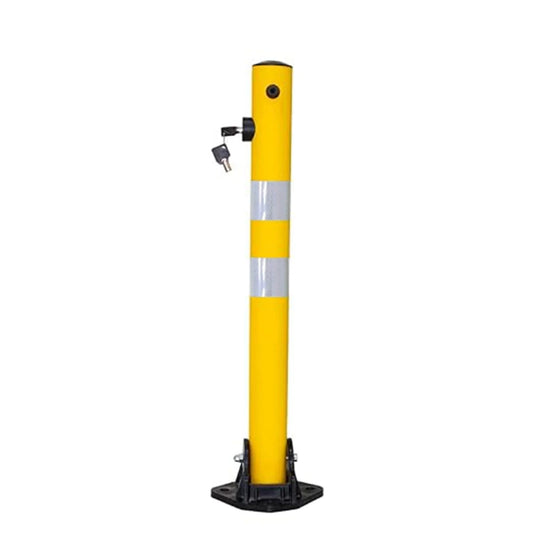 Yellow Parking lock pole with reflective strip on a white background