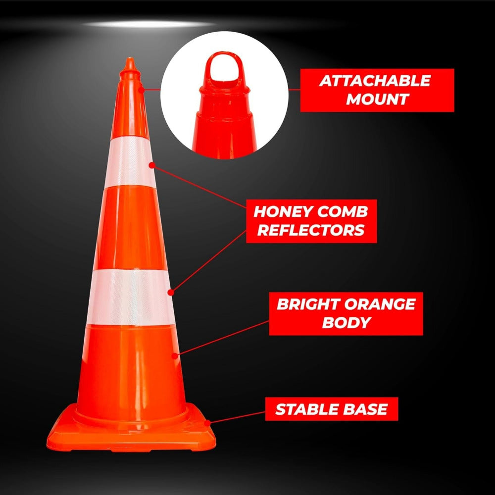 Orange traffic cone with features 
