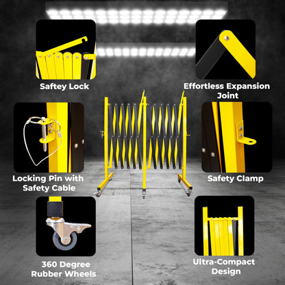 Yellow metal frame with safety features labeled