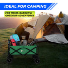 green rolling camping cart for outdoor gear transport