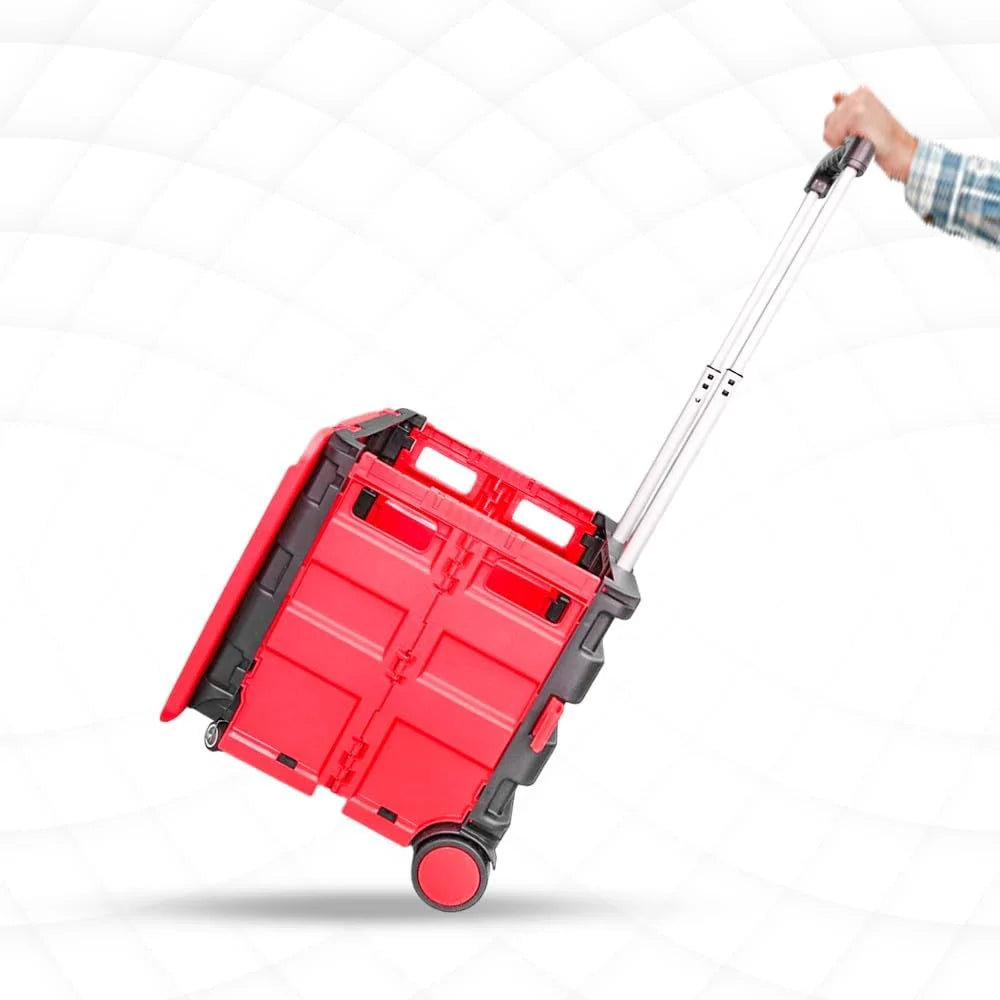 red and black rolling shopping cart for utility and daily use