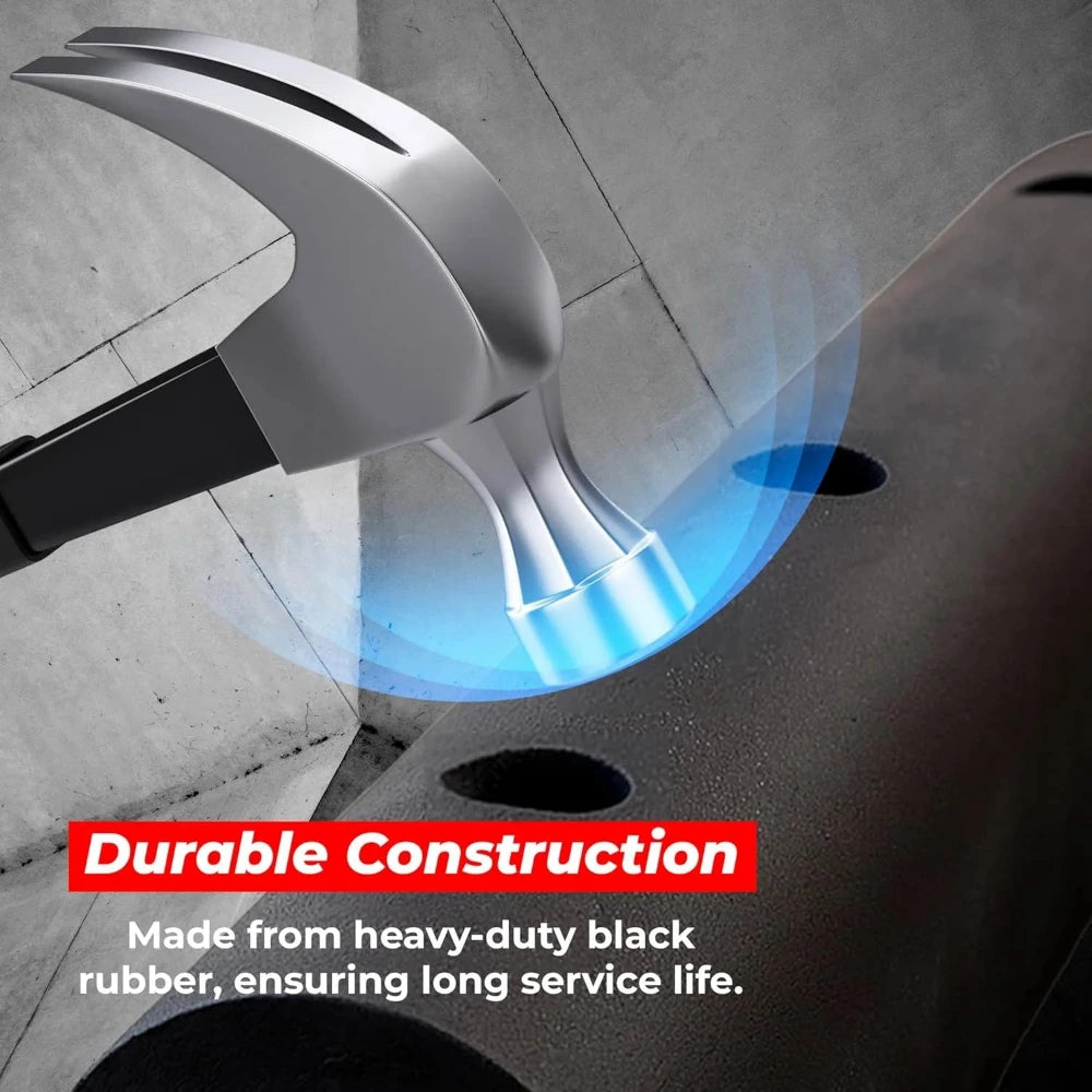 Hammer with durable construction text on a concrete background