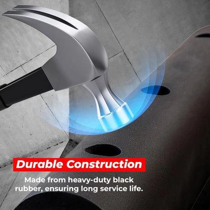 Hammer with durable construction text on a concrete background