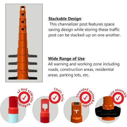 Stackable Warning Post - Red | Reflective Delineator Post with PVC Weighted Base