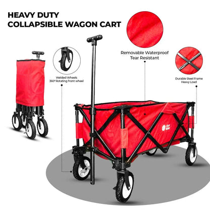 Folding Outdoor Garden Trolley with Cover Red