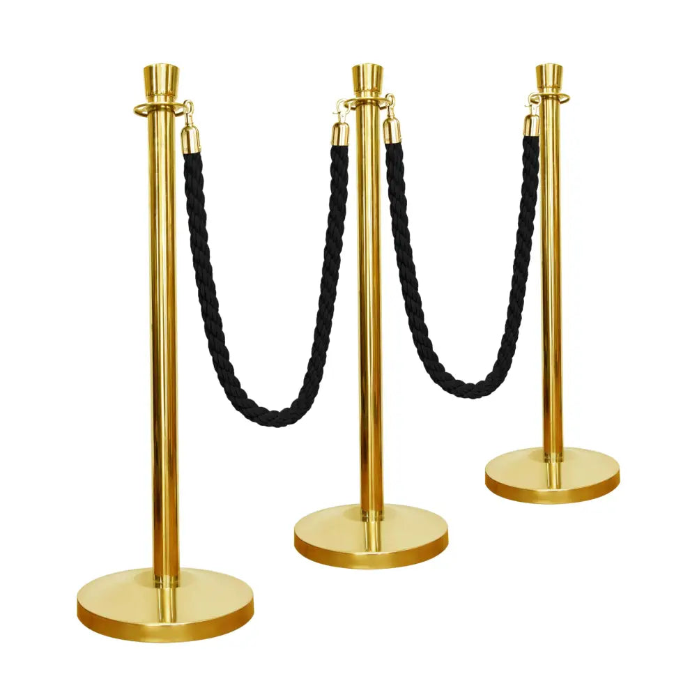 Gold Crowd Control Stanchions 100CM with 1.5M Black Twisted Rope