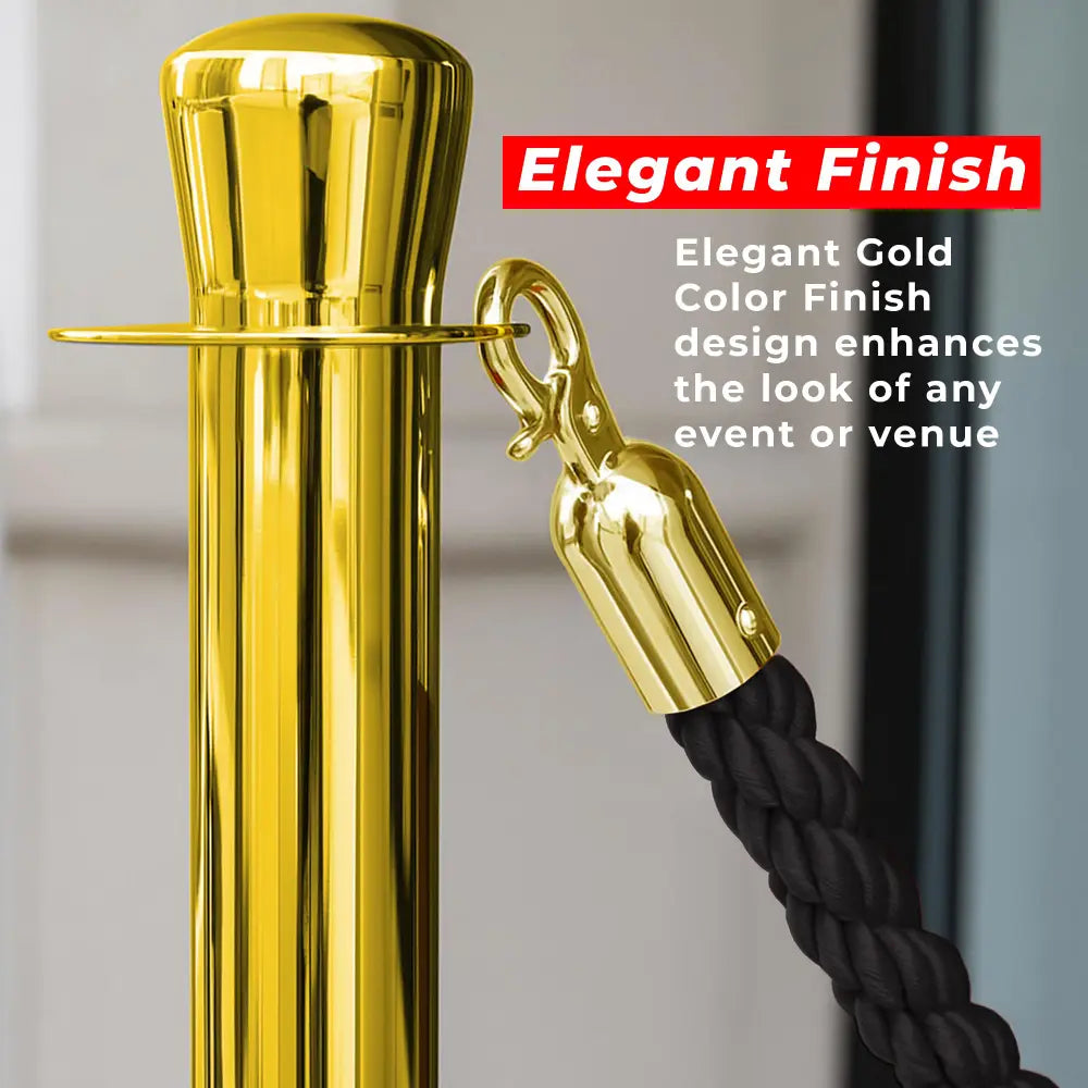 Gold Crowd Control Stanchions 100CM with 1.5M Black Twisted Rope