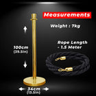 Gold Crowd Control Stanchions 100CM with 1.5M Black Twisted Rope