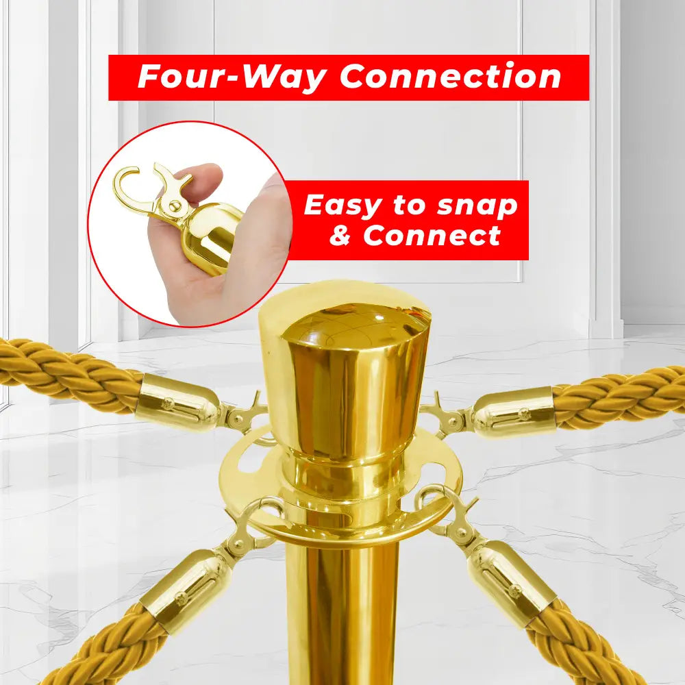 Gold Crowd Control Stanchions 100CM with 1.5M Golden Twisted Rope