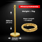 Gold Crowd Control Stanchions 100CM with 1.5M Golden Twisted Rope