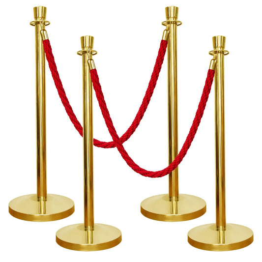 4 Gold stanchions with red ropes