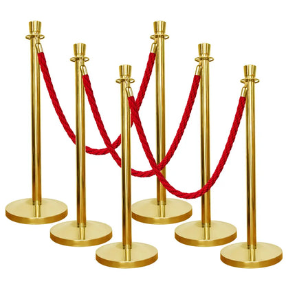 Set of 6 gold stanchions with red ropes