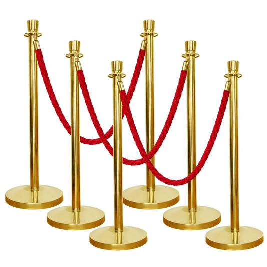 Set of 6 gold stanchions with red ropes